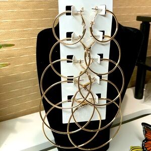 5 Pairs Gold Plated Hoop Earrings All Sizes